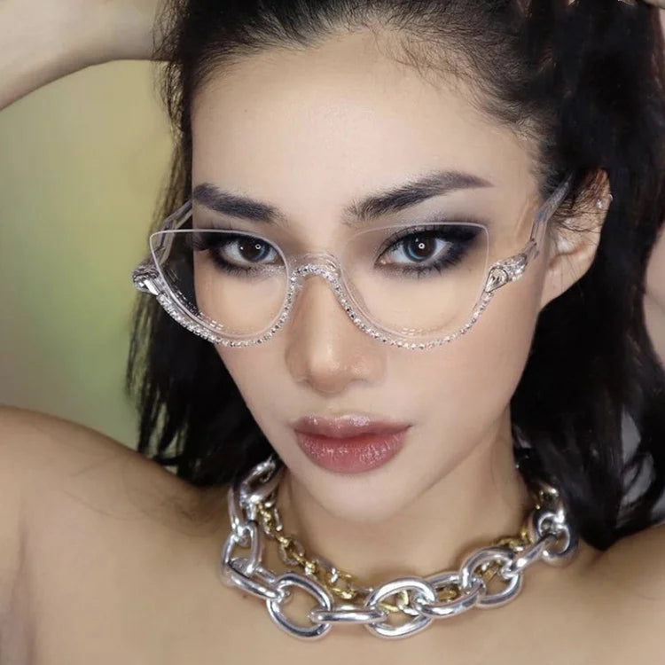 TANOXI Anti Blue Light Kardashian Flat Shield Sunglasses for Women – Y2K Punk Diamond Cutting Semi-Rimless Fashion Eyewear