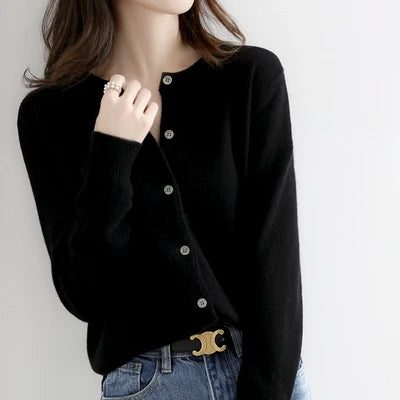 Off-Season Knitted Open Cardigan – Women’s Loose Round Neck Outerwear | Large Size Sweater for Spring & Autumn