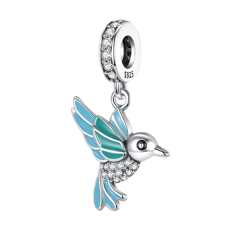 925 Sterling Silver Blue Series Charm | Dragonfly, Butterfly, Bird & Pansy Flower Pendant for 4MM Bracelet