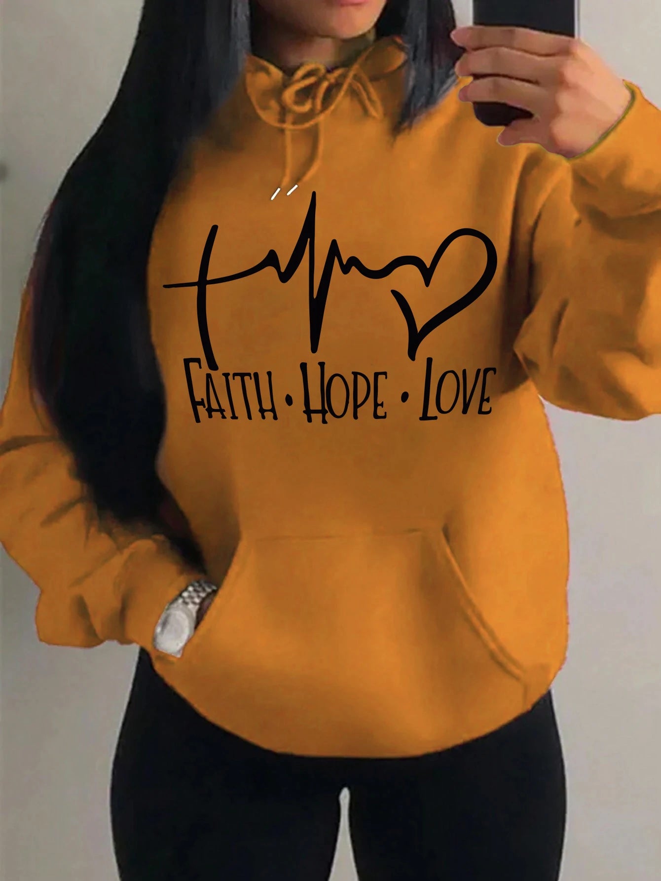 Faith Hope Love Letter Graphic Women’s Hoodie – Casual Loose Streetwear Fleece Pullover Autumn Top
