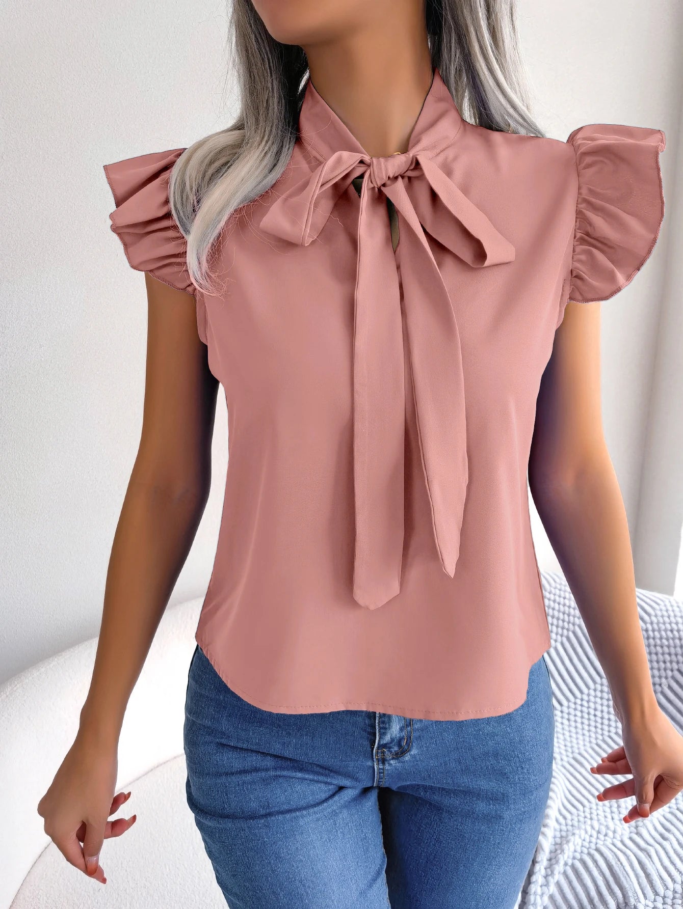 Women’s Summer Bow Ruffle Short Sleeve Chiffon Blouse – Casual Chic Top 👚☀️