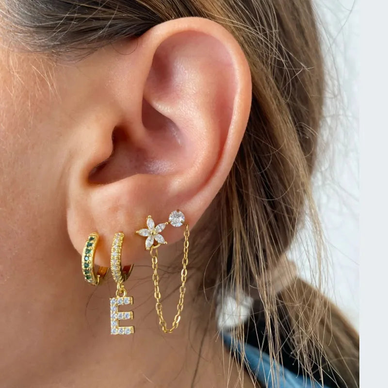 Women’s Punk Rock Helix Ear Cuff with Long Chain | Surgical Steel Fake Cartilage Hoop Earrings Set