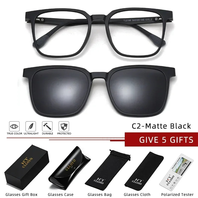 CLLOIO Magnetic Clip-On Prescription Glasses – Polarized Sunglasses Lens for Men & Women | Myopia, Progressive, Anti-Blue Light