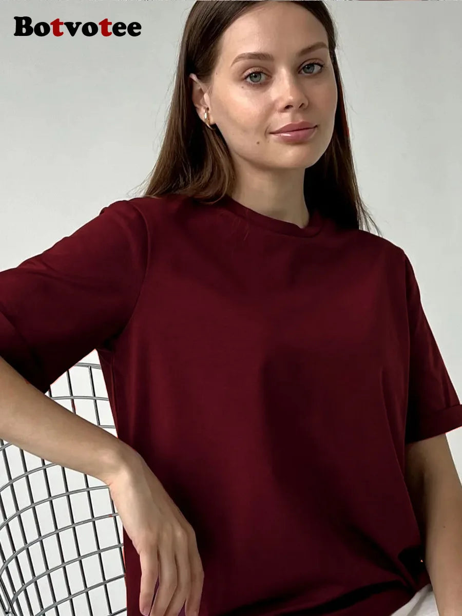 Botvotee 21 Colors Oversized Basic T-Shirts for Women | 100% Cotton Casual Summer Tops | Solid Color Loose Fit Tees