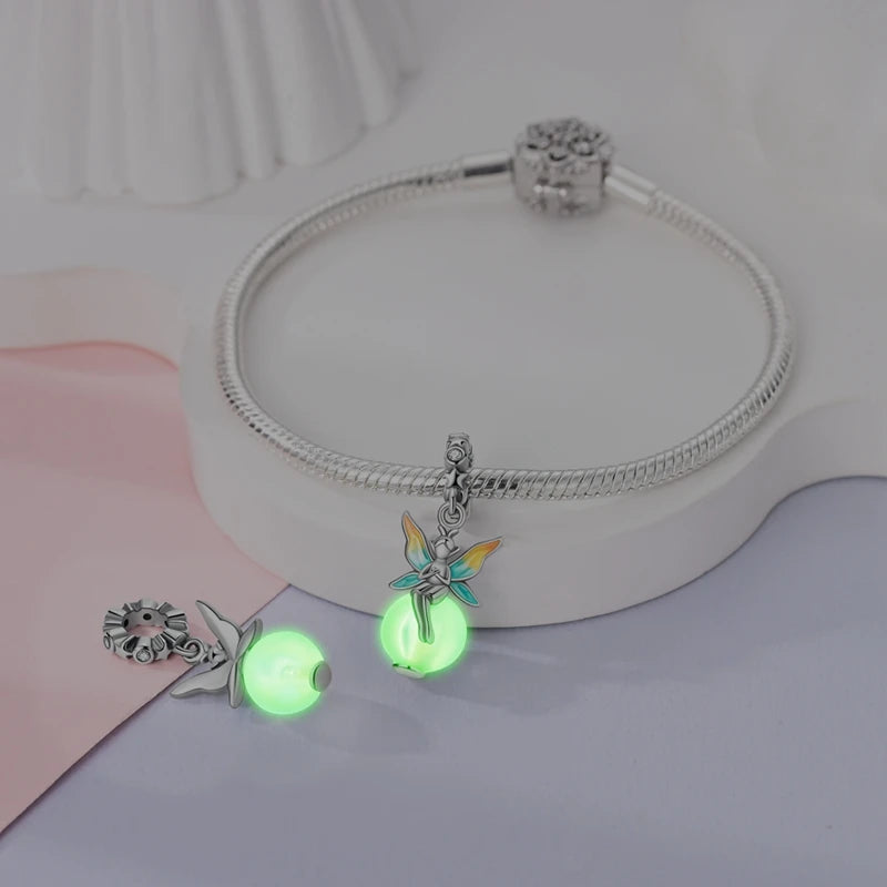 2025 Hot Sale 925 Sterling Silver Pink Butterfly Luminous Firefly Charm | Dangle Bead Fit Bracelet Necklace DIY Jewelry