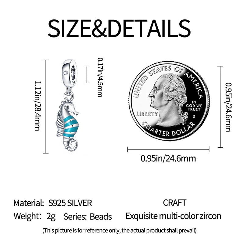 Blue Ocean Series 925 Sterling Silver Turtle Crab Mermaid Charms for 3mm Bracelet