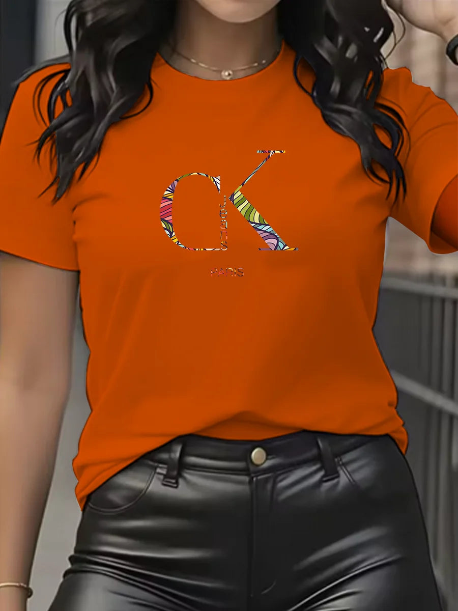 Luxury Brand Cartoon Letter Print T-Shirt | Women's Y2K Summer Trend Top | Fashion Short Sleeve Crew Neck Tee