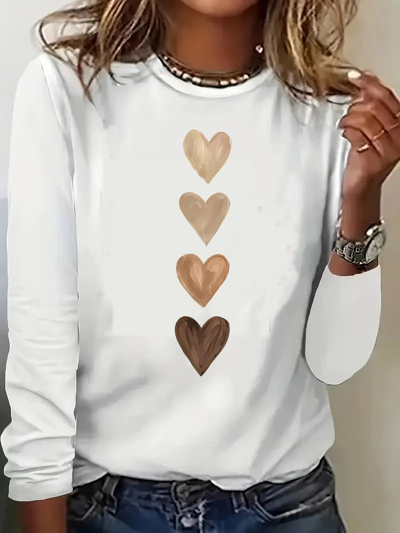 Fashion Gothic Love Heart Printed Long Sleeve T-Shirt – Vintage Crew Neck Women’s Casual Tee