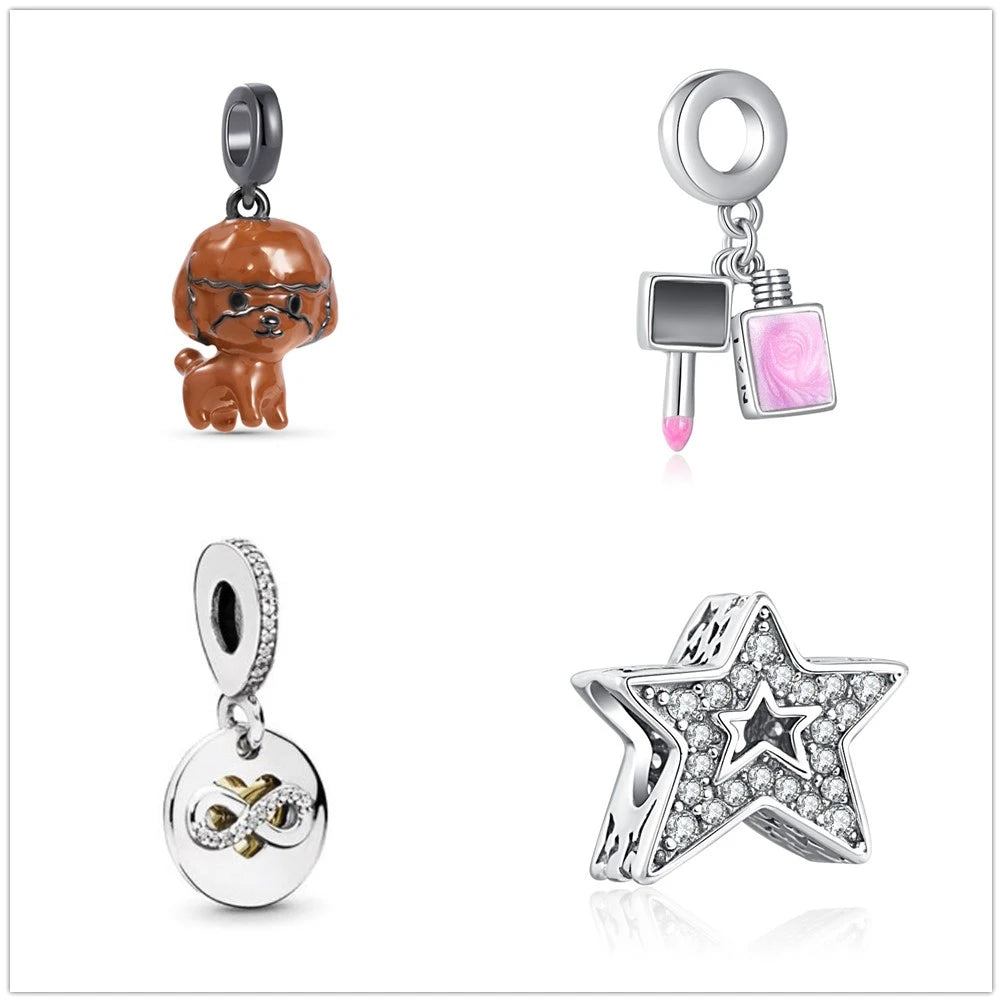 925 Sterling Silver Nail Polish, Burger, Fries, Dog & Cat Charms – Fit Original Pandora Bracelet, Women’s DIY Jewelry Beads