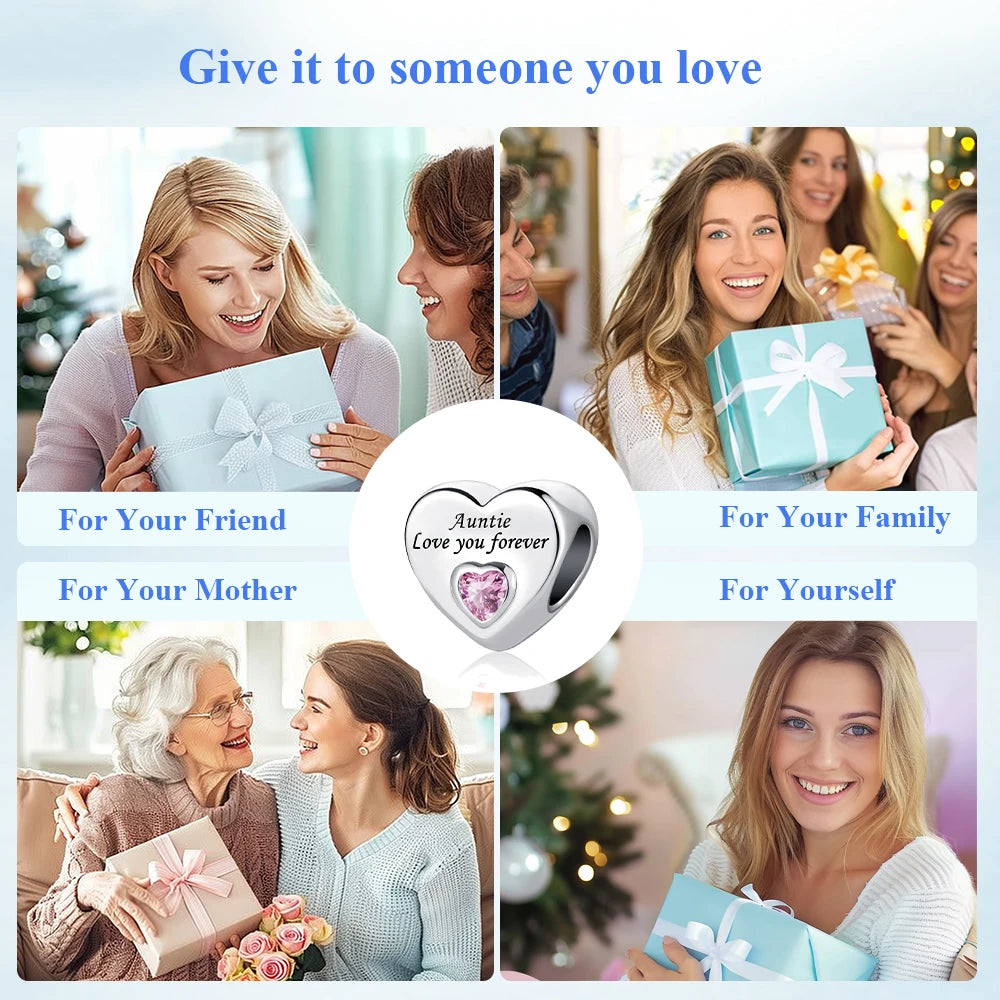 2025 New 925 Sterling Silver Heart Charm Sister Mother Daughter Beads Fit Pandora Bracelet