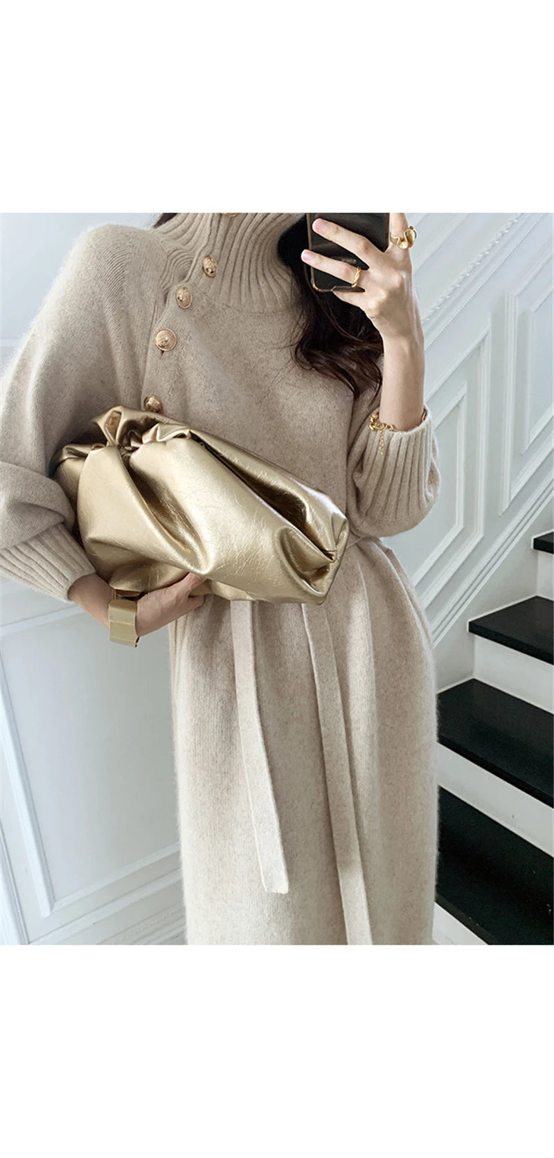 Autumn Winter Women's Knitted Midi Dress 🧶 Luxury Base Layer Ladylike Camere Inner Match Dress ❄️ Elegant Cozy Fashion