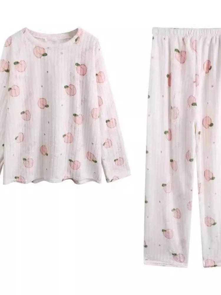 Adorable Sweet Coral Fleece Thiened Autumn Winter Loungewear Set – Women’s Casual Home Clothes | Long Pants Comfortable Leisurewear