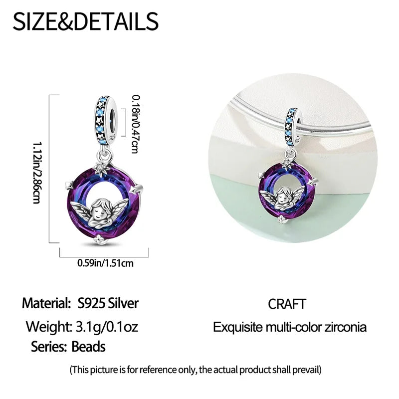 925 Sterling Silver Purple Flower & Butterfly Dangle Charm | Bead for 4MM Bracelet or Necklace DIY Jewelry Gift