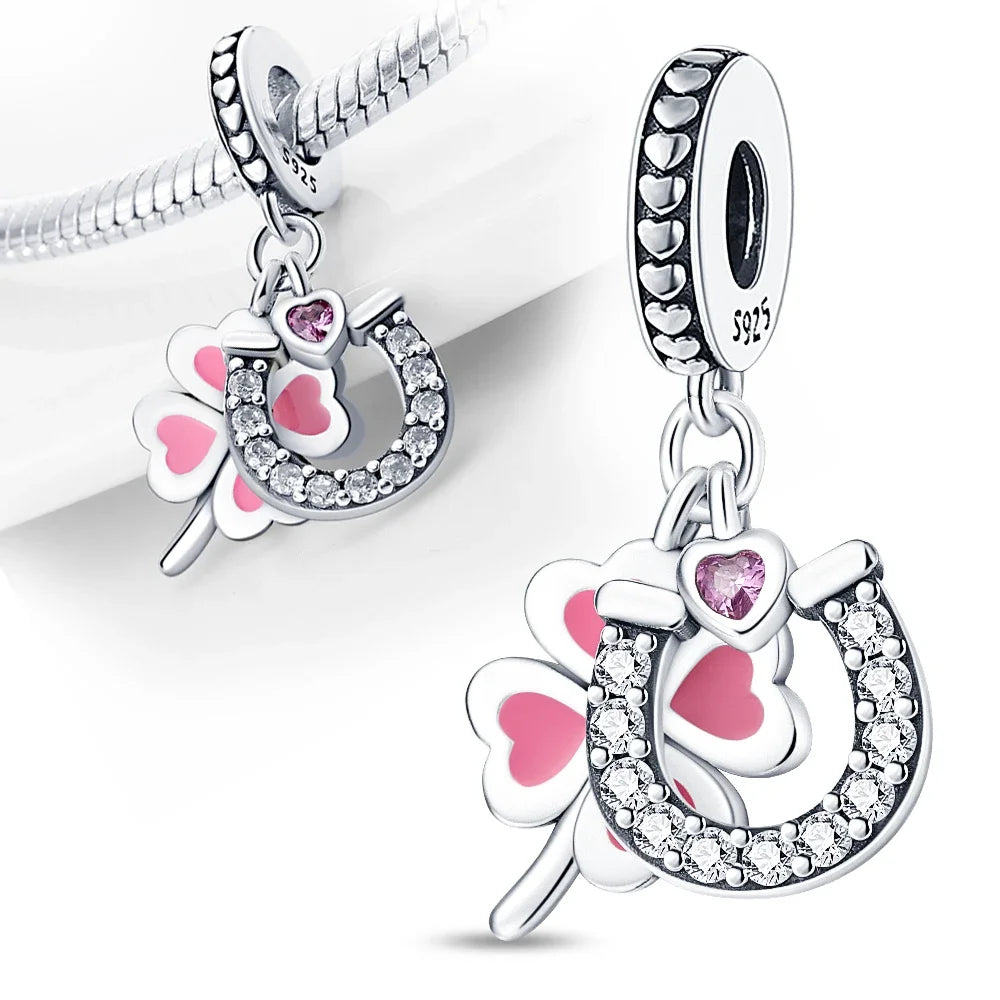 925 Sterling Silver Purple Flower & Butterfly Dangle Charm | Bead for 4MM Bracelet or Necklace DIY Jewelry Gift