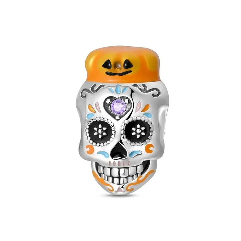 925 Sterling Silver Halloween Charms | Skull, Pumpkin, Bat, Ghost & Coffin Luminous Beads Fit Pandora Bracelet DIY Jewelry Gift