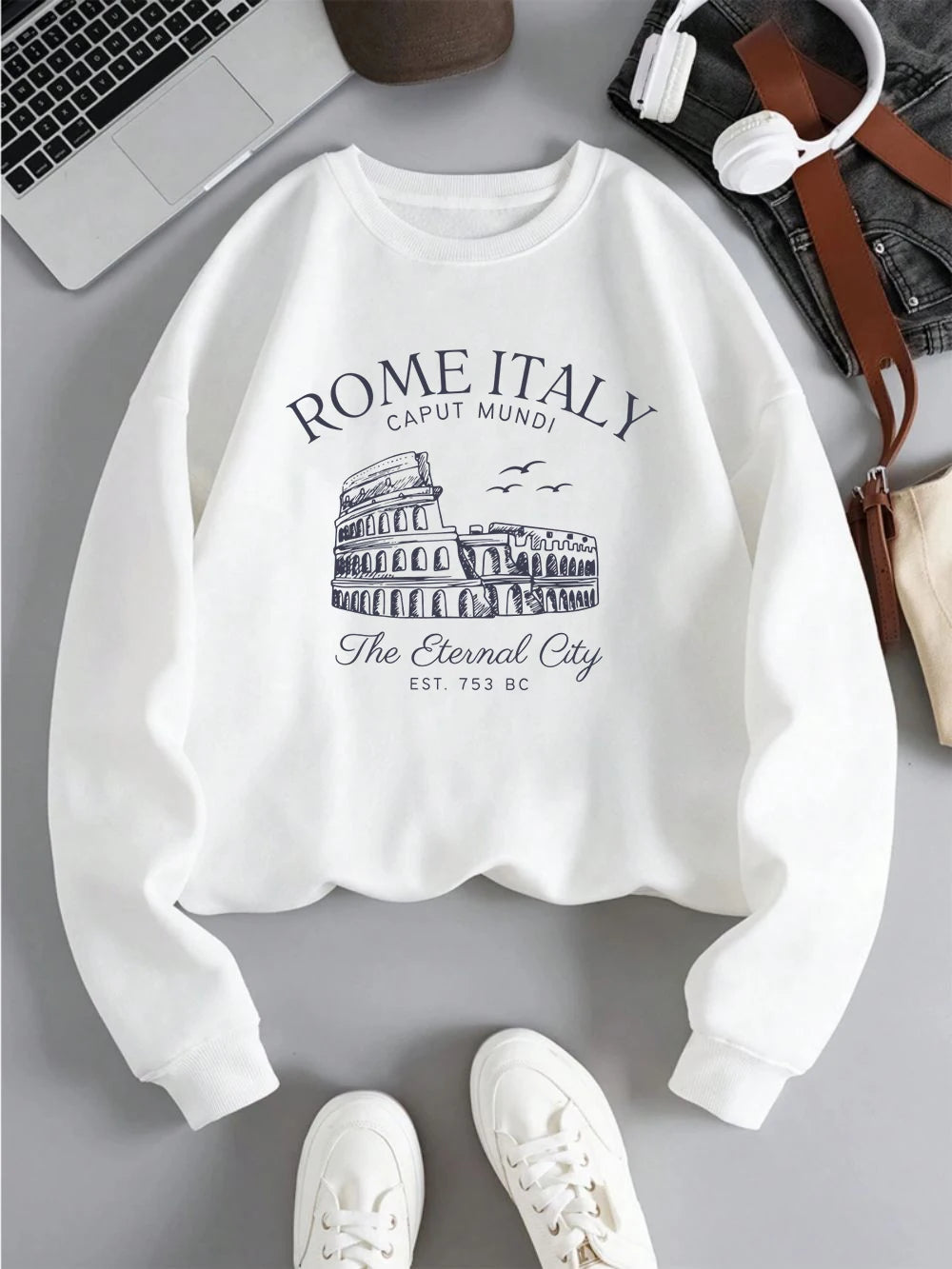 Colosseum Rome Italy Print Sweatshirt for Women | Y2K Casual Crewneck Fleece Pullover