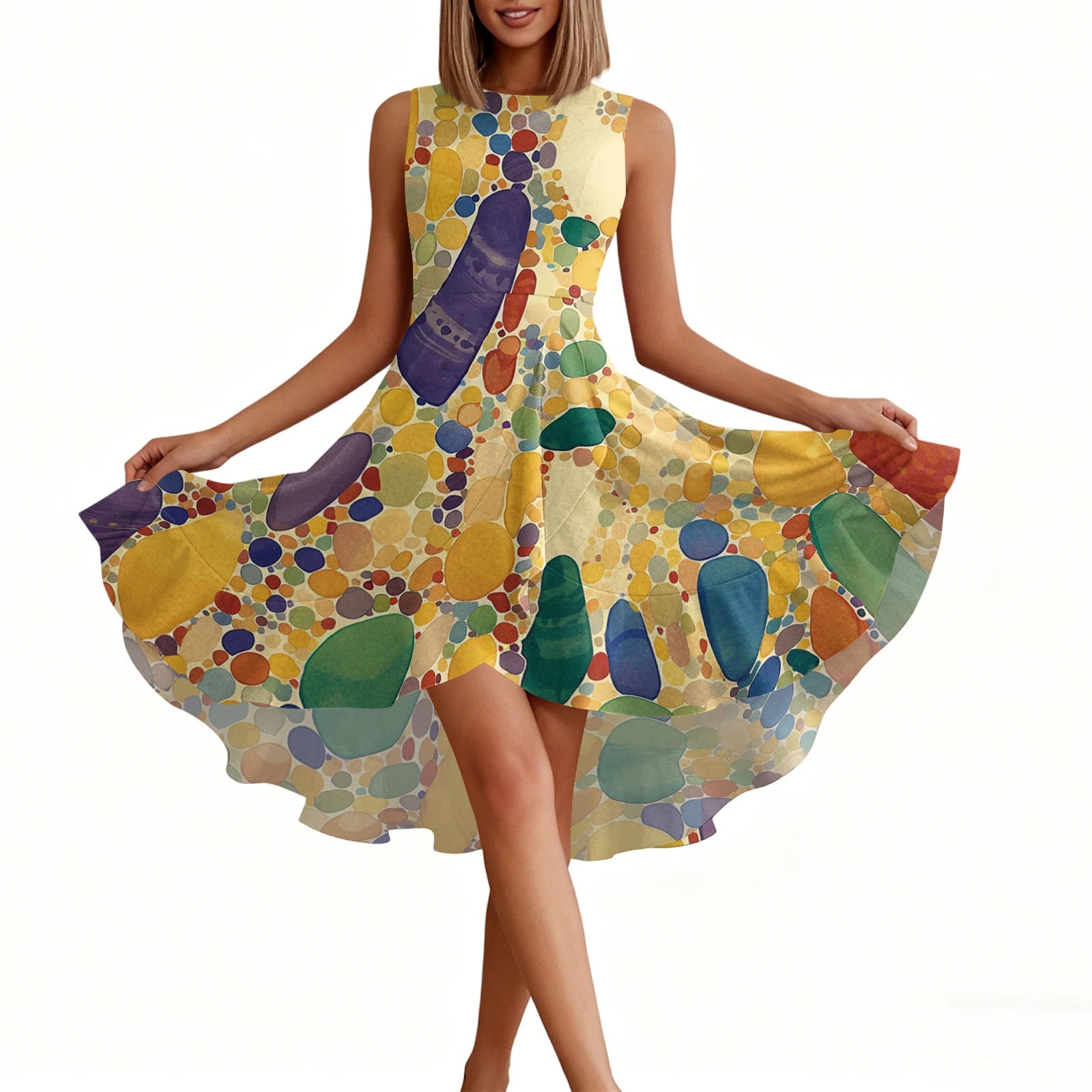 Carnival Women's Dress 🎉 Ruffled Printed Casual Dress 👗 Sleeveless Round Neck Stylish Festival Costume ✨