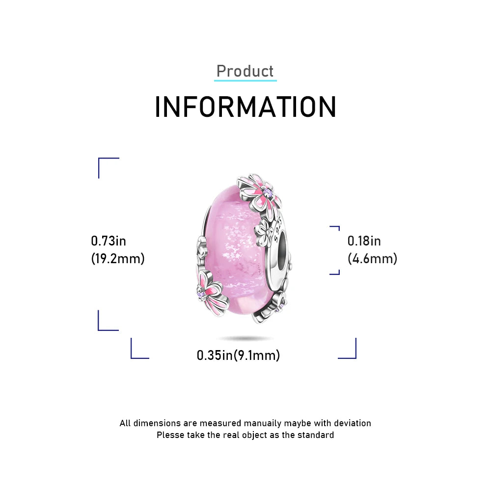 New 925 Sterling Silver Pink Daisy Murano Glass Charm | Cold Enamel Bead Fit Pandora Bracelet & Necklace