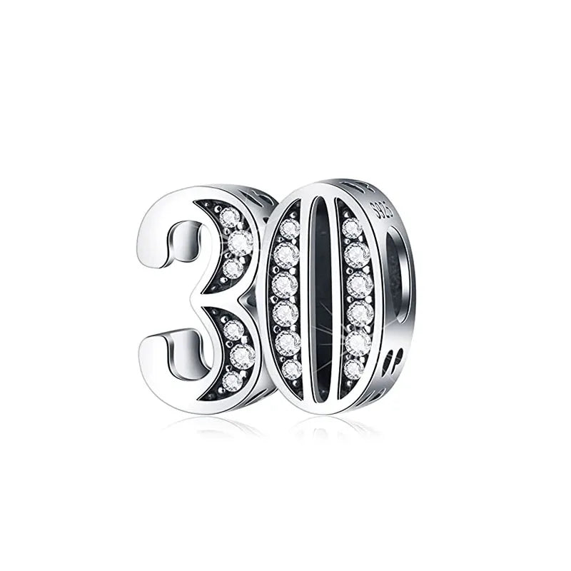 925 Silver Lucky Number Charms 16, 18, 21, 40 – Anniversary & Birthday DIY Bracelet Beads