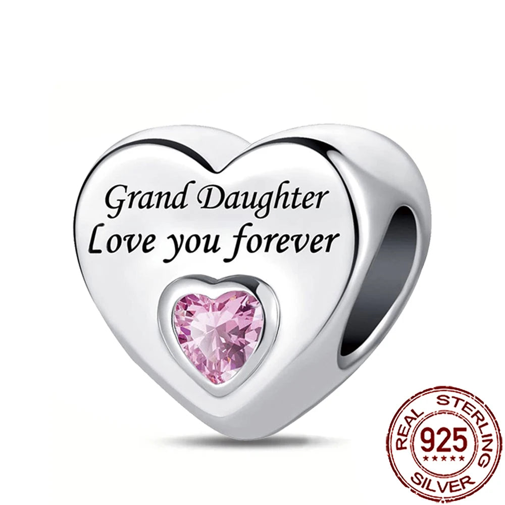 2025 New 925 Sterling Silver Family Love Heart Charm Beads | Sister, Daughter & Mother Pendant for Bracelets & DIY Jewelry