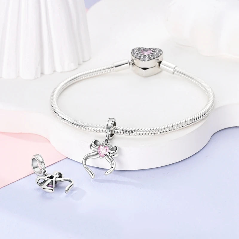 2025 Hot Sale 925 Sterling Silver Pink Butterfly Luminous Firefly Charm | Dangle Bead Fit Bracelet Necklace DIY Jewelry