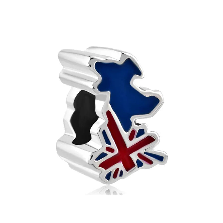 925 Sterling Silver National Flag Charms | Britain, Spain & Brazil Building Beads Fit Pandora Bracelet – Travel Jewelry Accessories