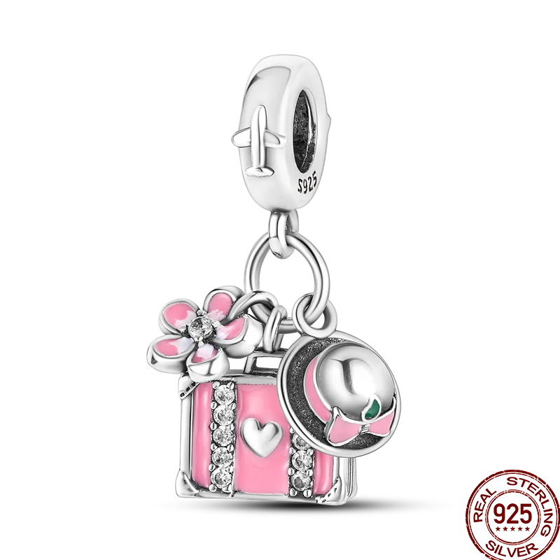 925 Sterling Silver Romantic Princess Charm Beads – Pink Dress, Lipstick & Dancing Shoes Fit 3MM Bracelet