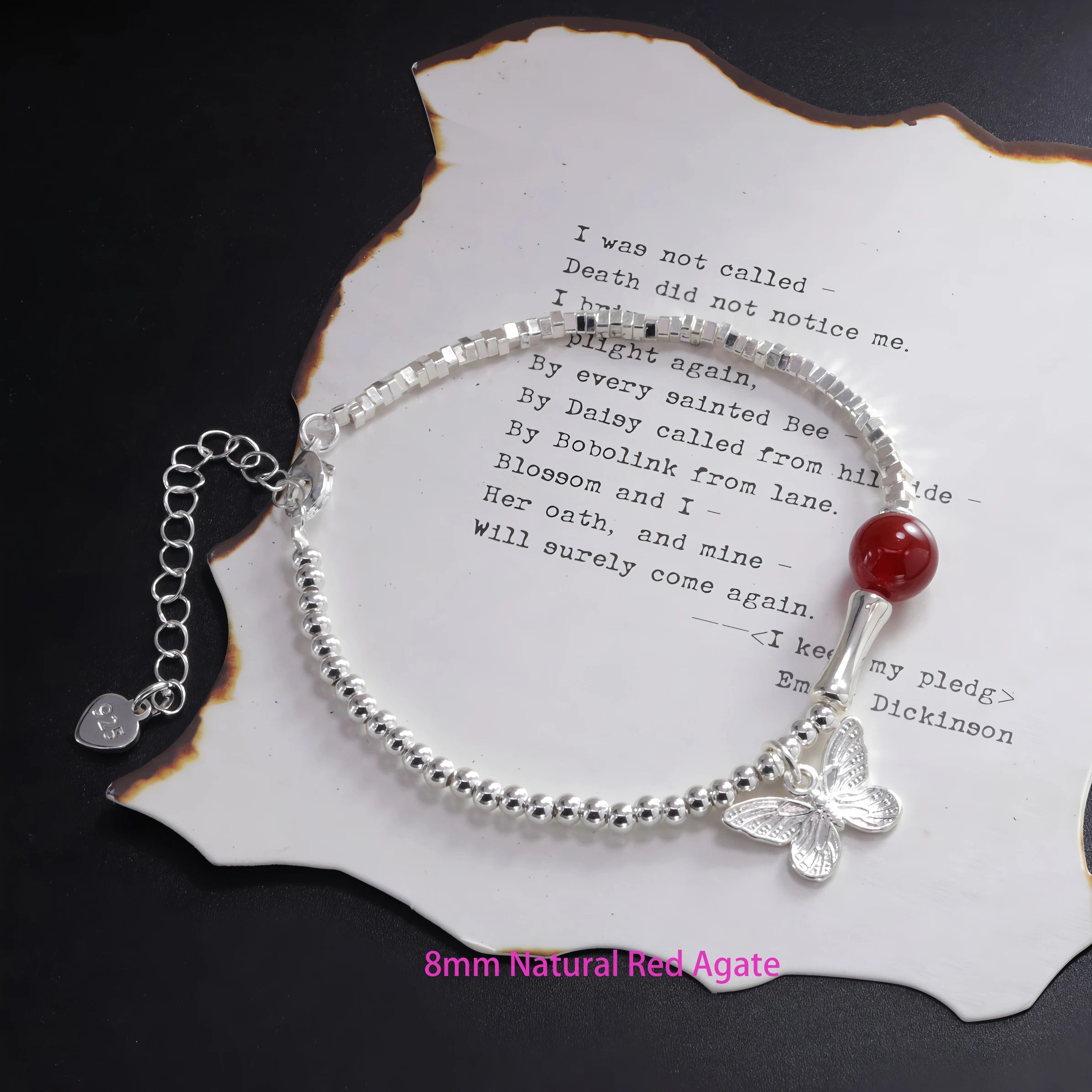 VENTFILLE 925 Sterling Silver Red Agate Bracelet | Flower Pendant Lucky Bead | Original Jewelry Gift for Women