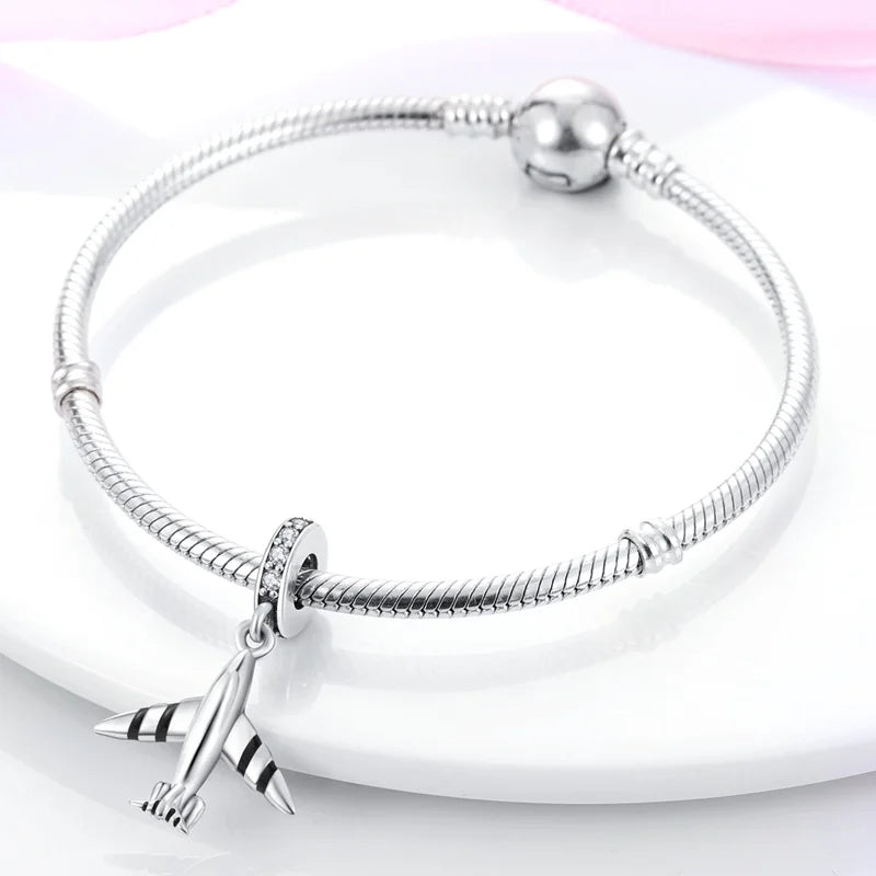 925 Sterling Silver Travel & Luggage Attractions Zircon Charm Beads | Fit Pandora Bracelet