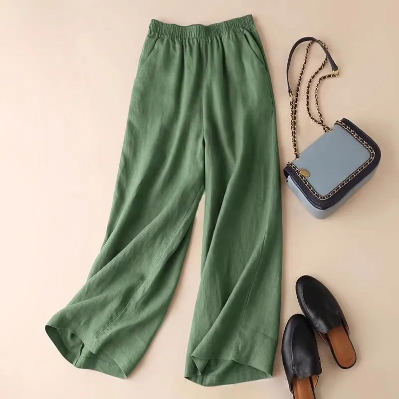 High Waist Cotton Linen Wide Leg Pants | Summer Thin Straight-Cut Trousers for Women Korean Style