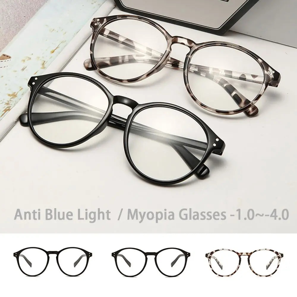 Vintage Round Anti Blue Light Myopia Glasses – Women & Men Nearsighted Reading Eyeglasses | Minus Diopter Spectacles