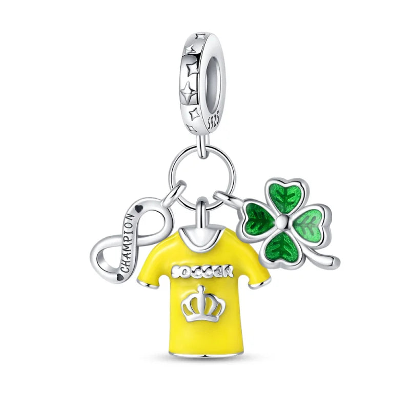 925 Sterling Silver Soccer Trophy Jersey Charm Beads – Fits 3mm Bracelets DIY Jewelry