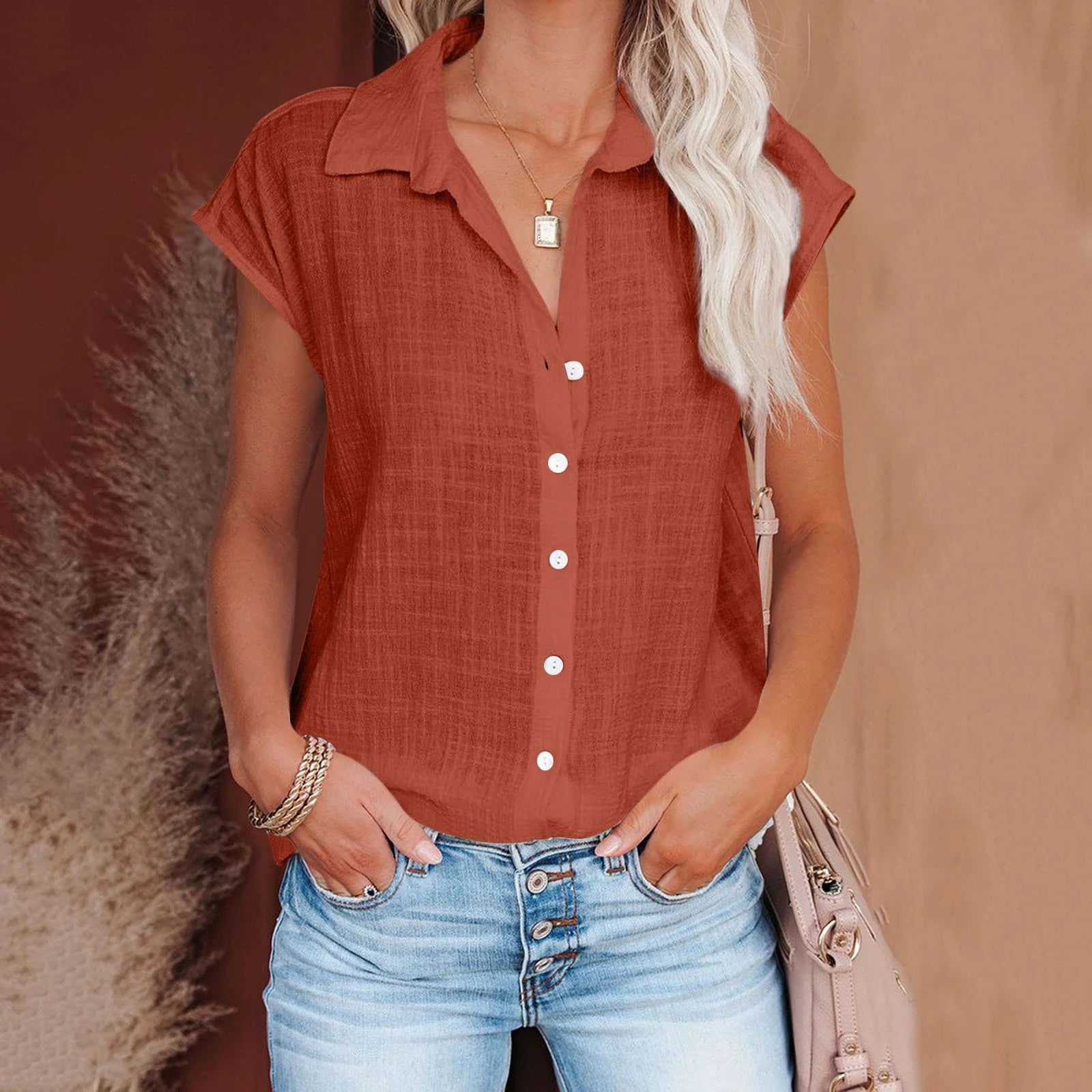 Summer Solid Cotton Linen Shirt for Women – Casual Short Sleeve Loose T-Shirt Ladies Thin Tee Top 🌿✨