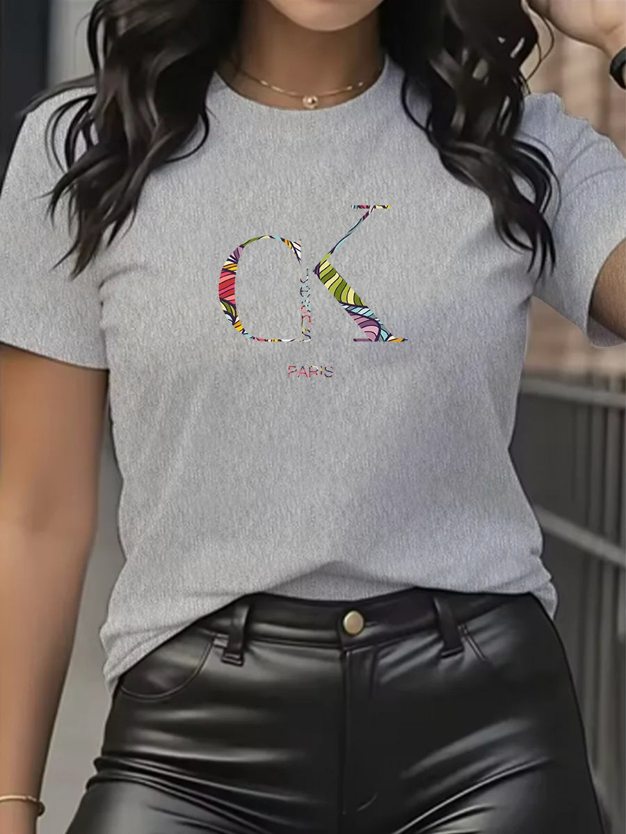 Luxury Brand Cartoon Letter Print T-Shirt | Women's Y2K Summer Trend Top | Fashion Short Sleeve Crew Neck Tee