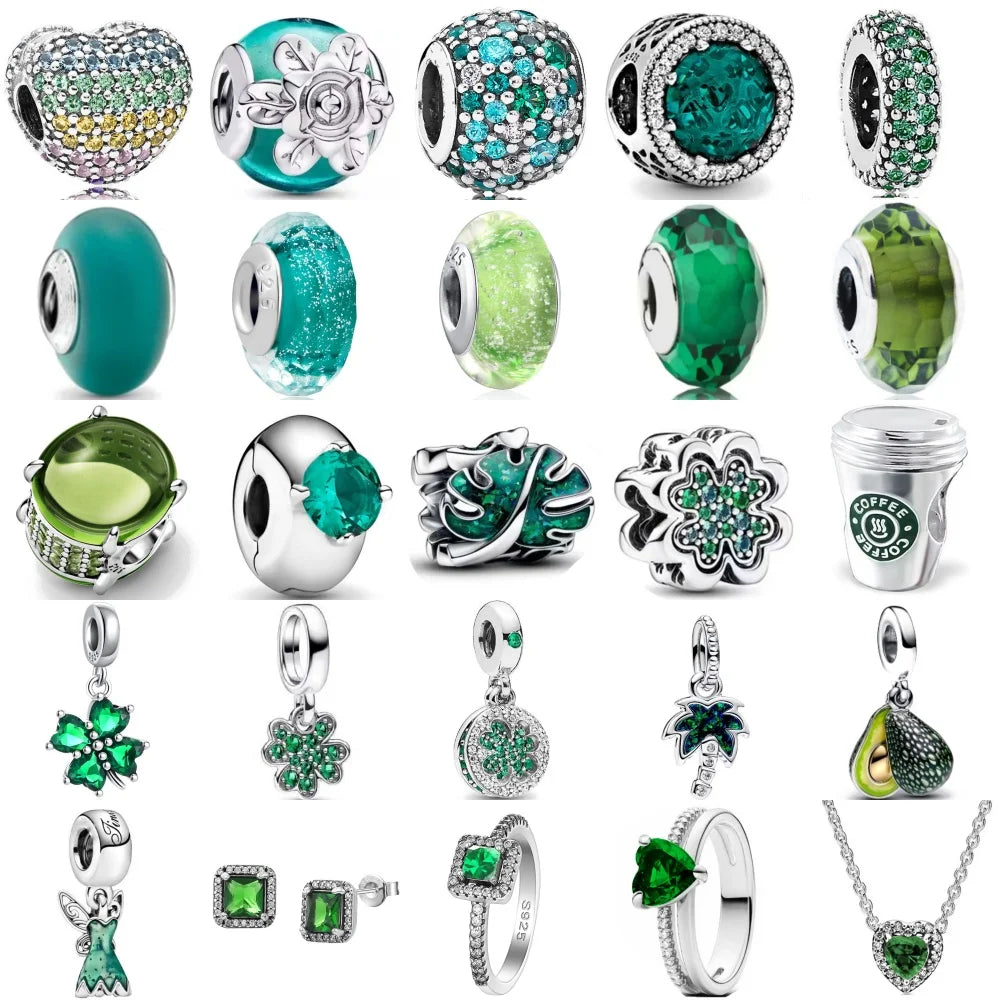 925 Sterling Silver Green Clover Leaf Charm | DIY Pendant Bead Fits Pandora Bracelet & Necklace – Lucky Jewelry Accessory
