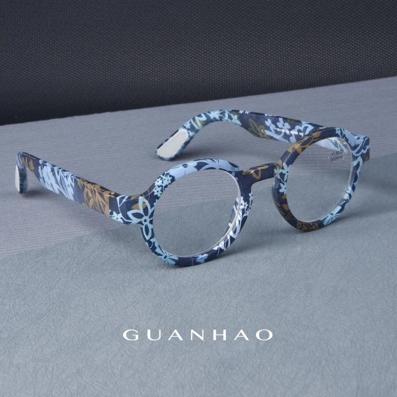 Guanhao Brand Men Reading Glasses – Vintage Round Frame Clear Eyewear | Thick Large Frame Presbyopia Glasses for Women & Elderly