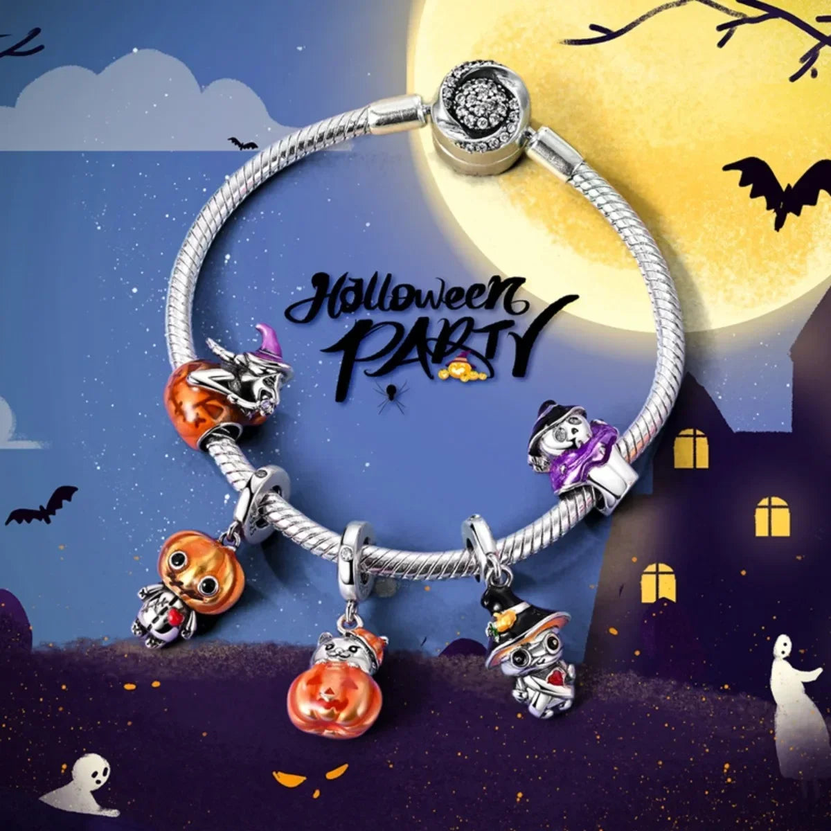 Original 925 Sterling Silver Halloween Charms | Pumpkin, Skull, Witch & Ghost Beads for Earrings, Pendants, Bracelets & Necklaces