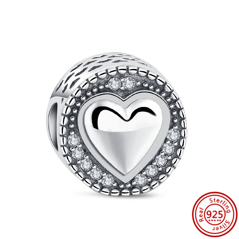 925 Sterling Silver Heart Pave Zircon Family Tree Charm | Fits Original Bracelet Women’s Luxury Jewelry Gift