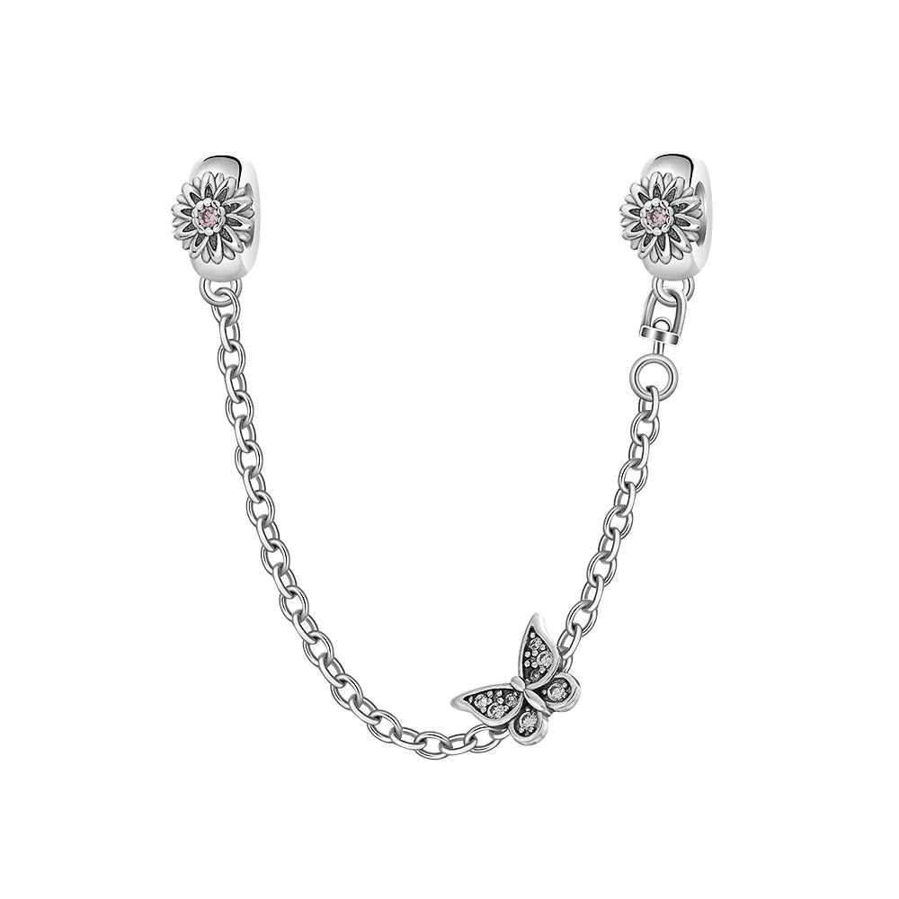 925 Sterling Silver Butterfly, Moon & Life Tree Safety Chain | Fits Original Bracelet DIY Jewelry Accessory