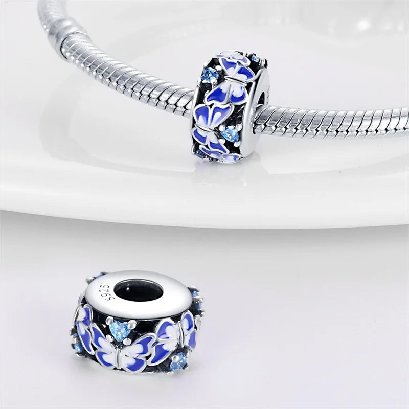 925 Sterling Silver Round Colored Zircon Spacer Beads – Fits Pandora Original Bracelets DIY Exquisite Party Jewelry