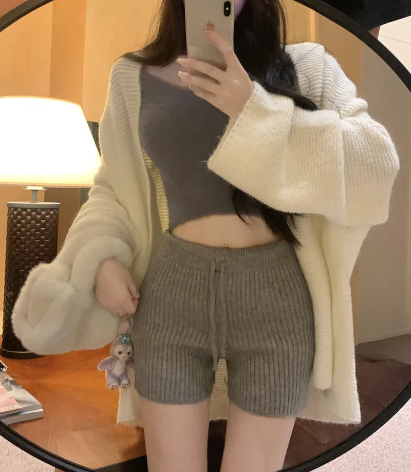 High Waist Knitted Wool Wide-Leg Pants for Women – Autumn Casual Straight Bootcut Trousers