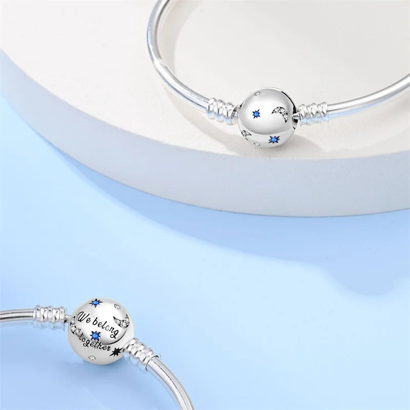 925 Sterling Silver Heart Moon Sun Clasp Charm Bracelet | 17–20CM Original Bracelet for Women | Fits Pandora DIY Beads Jewelry