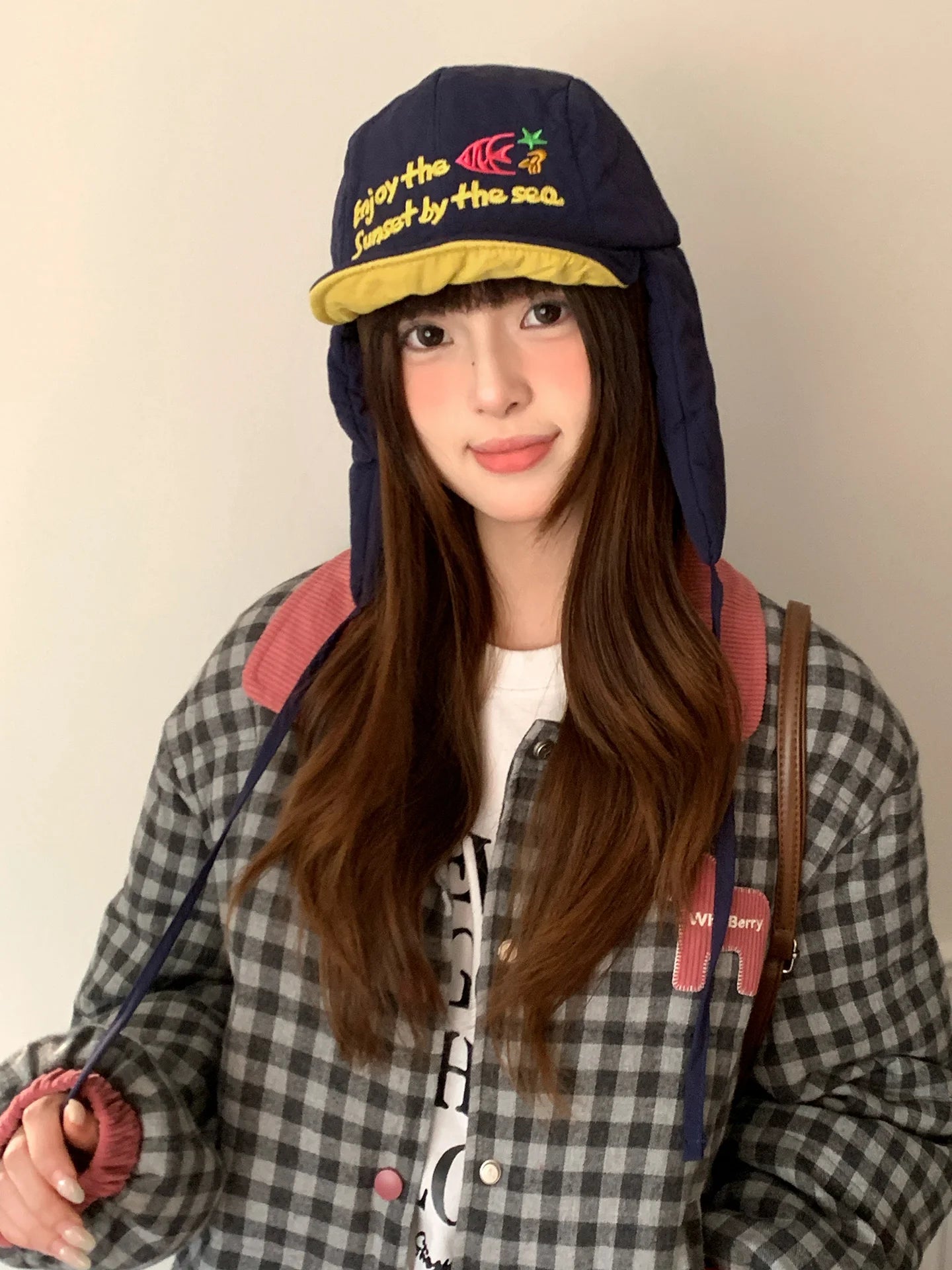Korean Cute Alphabet Embroidery Thickened Lei Feng Hat Women's Winter Outdoor Cycling Warm Ear Hat Ski Hat