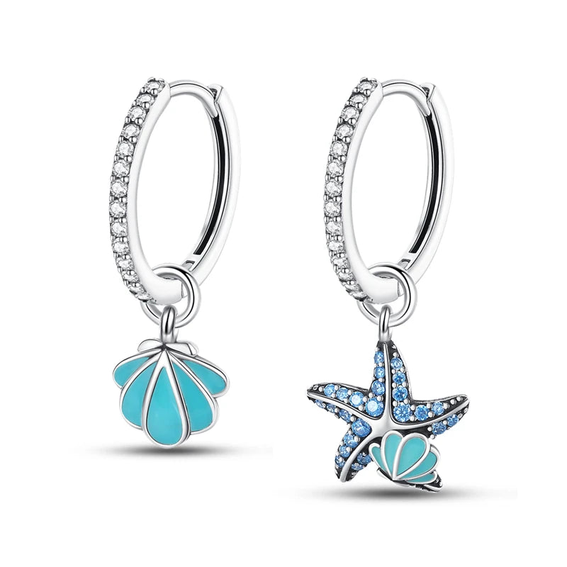925 Sterling Silver Glowing Starfish & Shell Earrings | Fashion Jewelry for Women