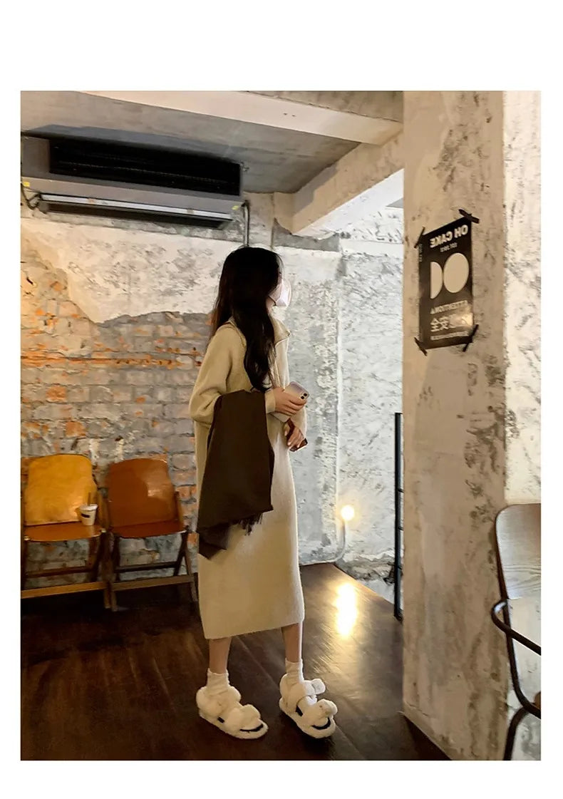 Long Sve Knitted Dr Women's Spring Autumn Loose Lazy Sle Long Dr Inner Wear Sweater Dr Commute Sle Polyester ...