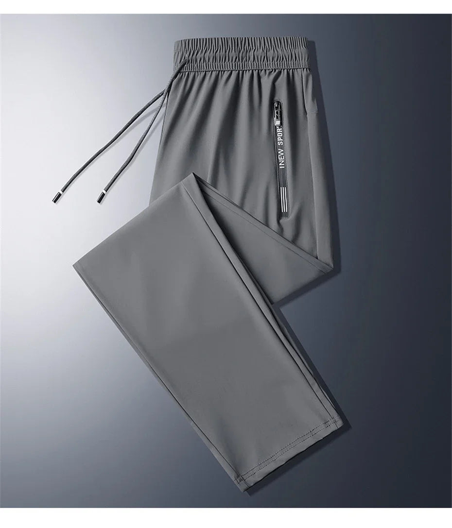 2024 Men’s Plus Size Summer Cool Pants | 7XL–8XL Stretch Sweatpants | Casual Lightweight Trousers in Black & Grey