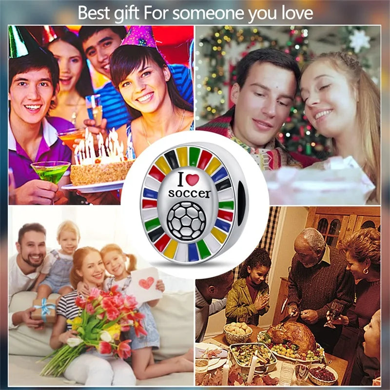 925 Sterling Silver Soccer Trophy Jersey Charm Beads – Fits 3mm Bracelets DIY Jewelry