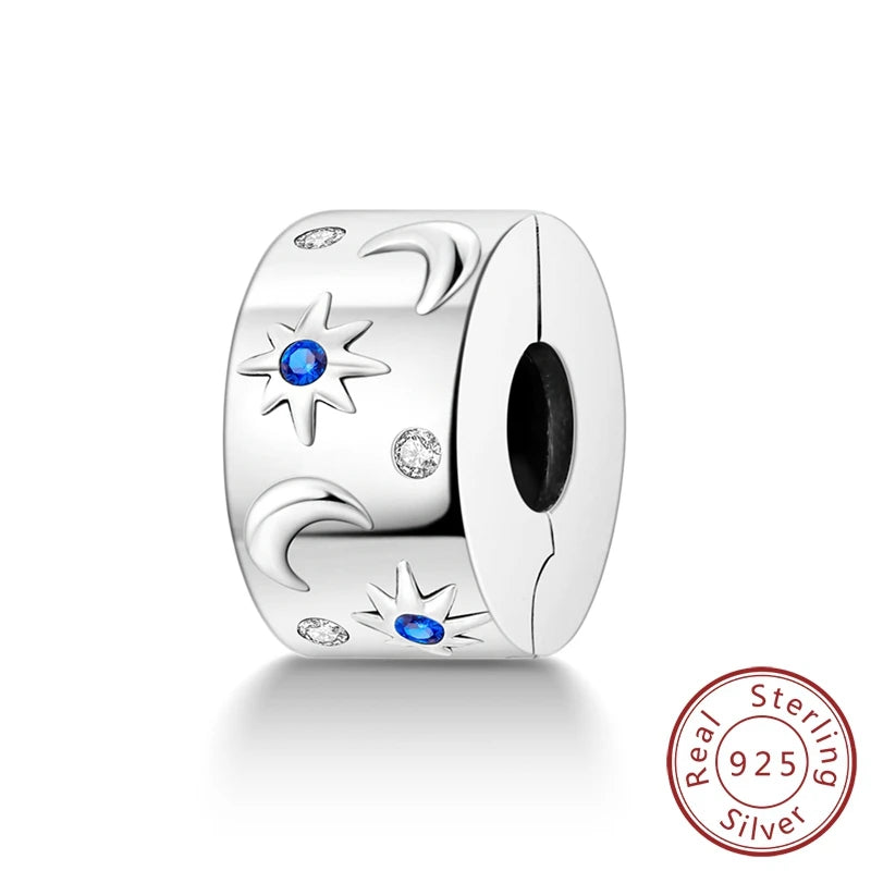 925 Sterling Silver CZ Pave Round Clip Charm – Fits Original Pandora Bracelet & Necklace Jewelry Gift