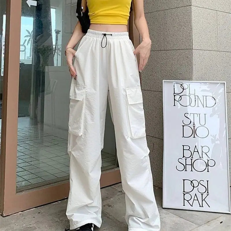 American Retro Workwear Casual Pants – Women’s Summer Straight Loose Wide Leg Trousers