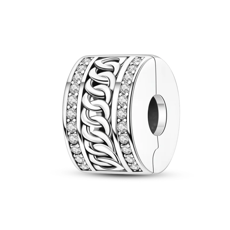 925 Sterling Silver Star, Moon & Heart Safety Chain | CZ Beads Angel Wing Charm for Original Bracelet DIY Jewelry